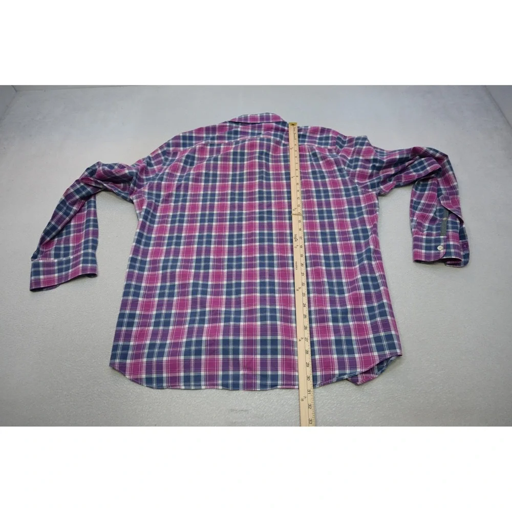 J. Crew Button Up Dress Shirt Mens XL Purple Blue Plaid Tailored Cotton EUC